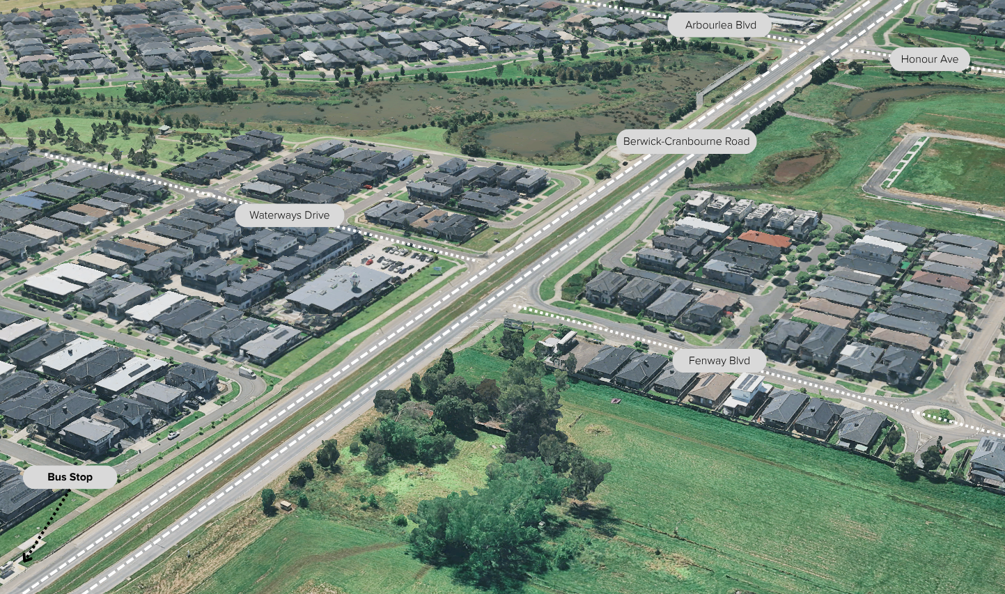 Map of proposed signalled pedestrian crossing near Waterways Drive