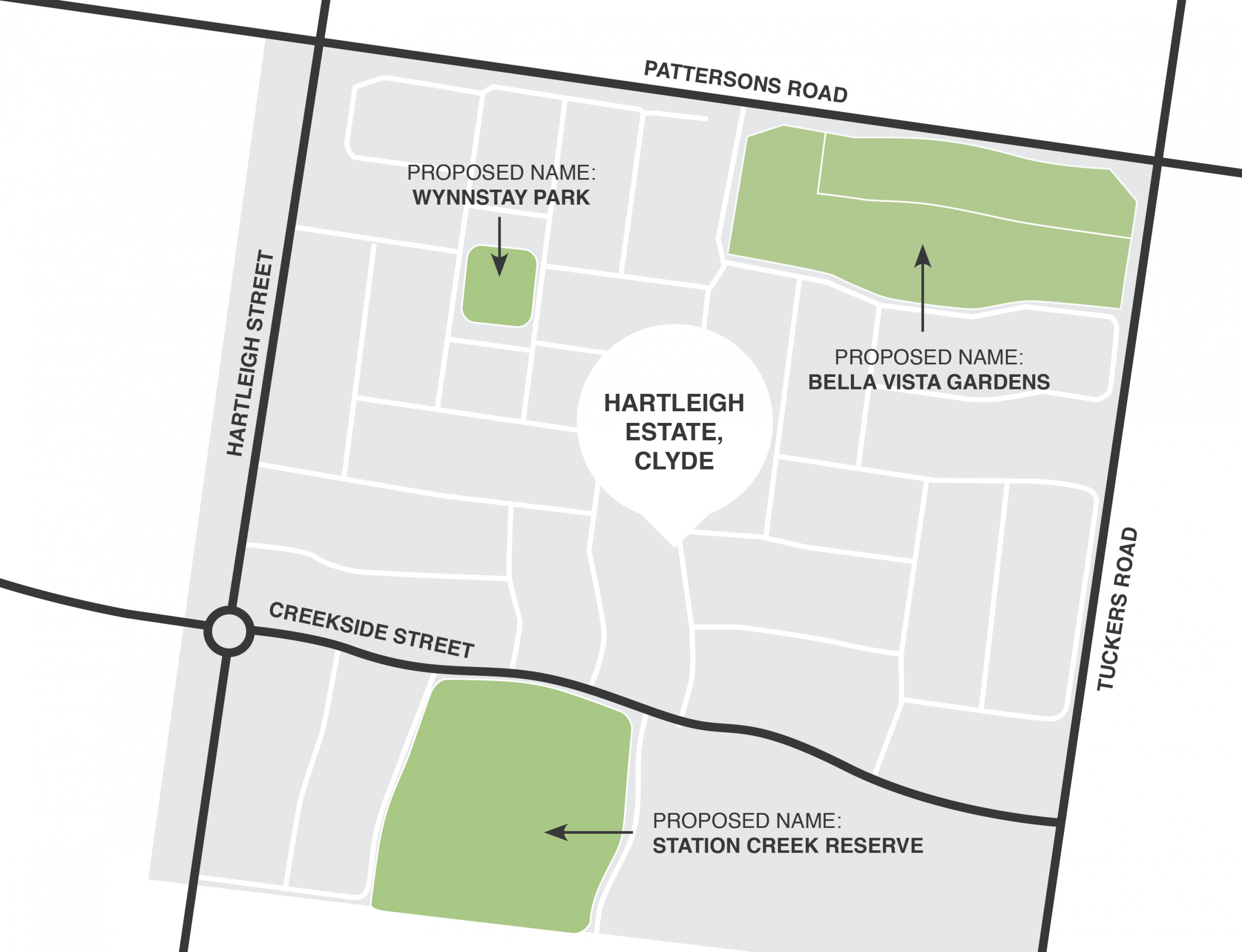 Proposed park and reserve naming at Hartleigh Estate, Clyde